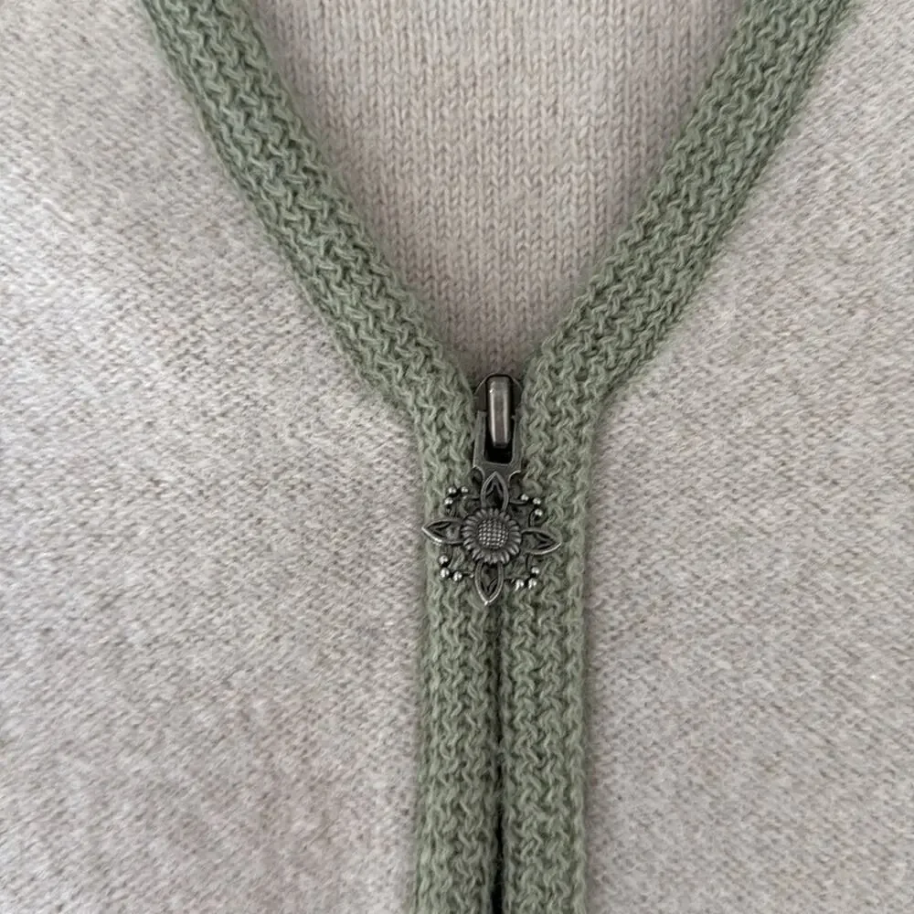 Cabela's Oatmeal/Green Wool Zip Up Sweater Vest Size L - Picture 4 of 6